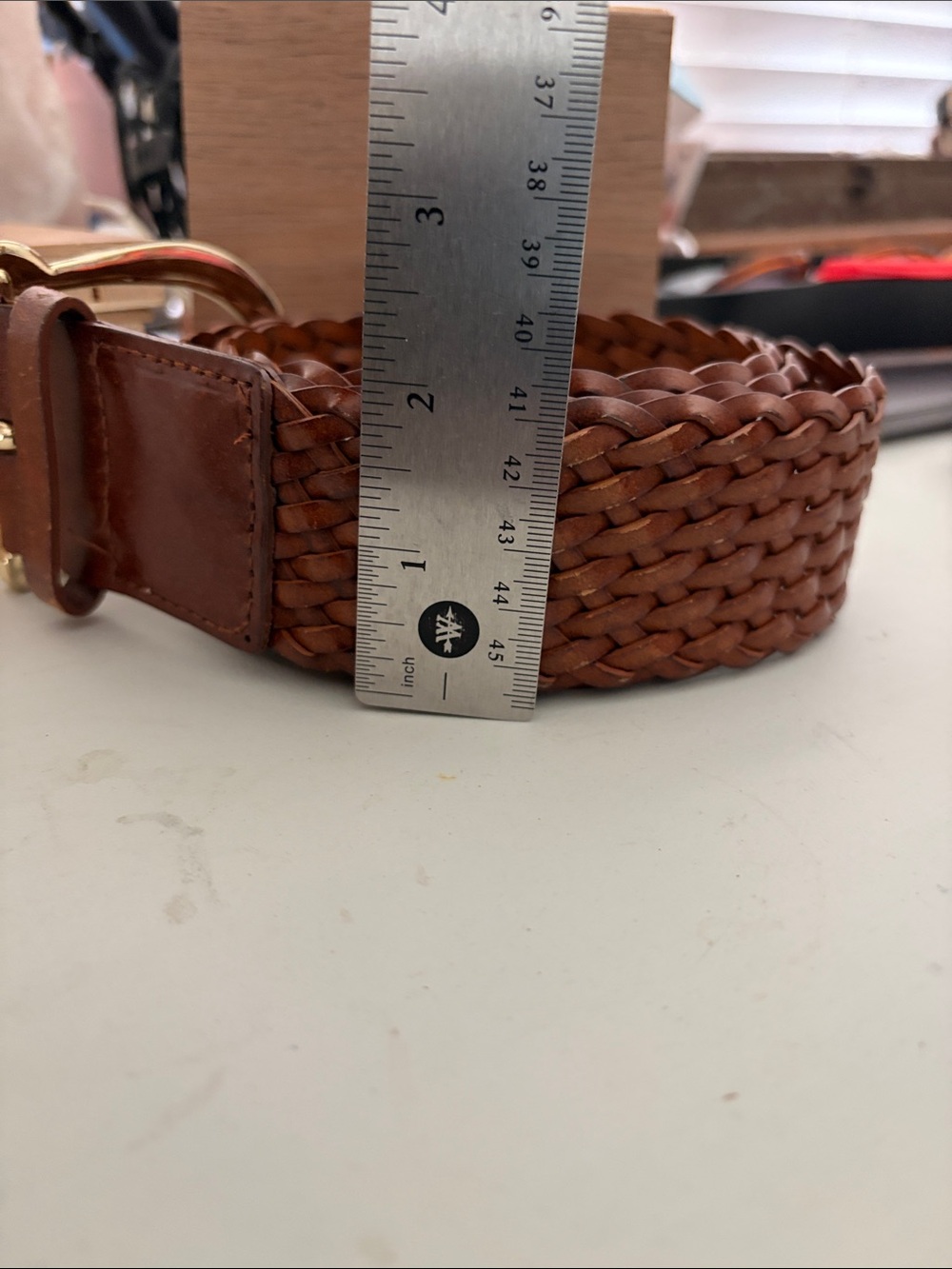 Michael Kors Brown Braided Leather Belt with Gold-Tone Buckle - Picture 5 of 5